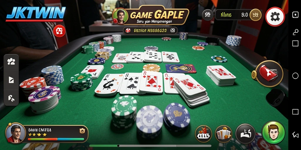 Tampilan gameplay seru dari JKTWIN dalam permainan Gaple.