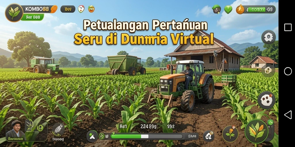 Tampilan gameplay seru di dunia pertanian dengan berbagai aktivitas.