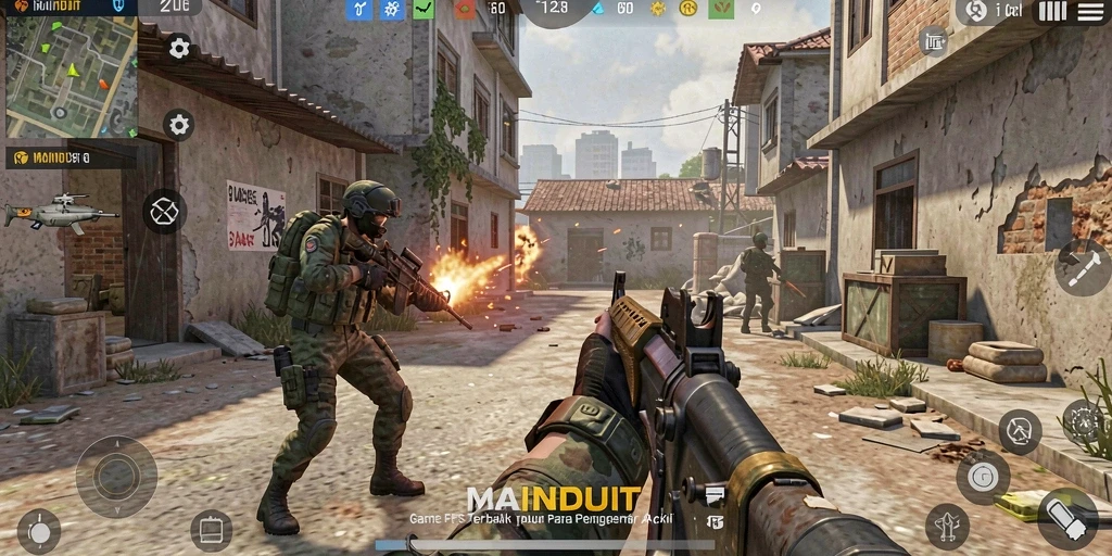 Screenshot gameplay MAINDUIT yang menunjukkan aksi tembak-menembak yang mendebarkan.