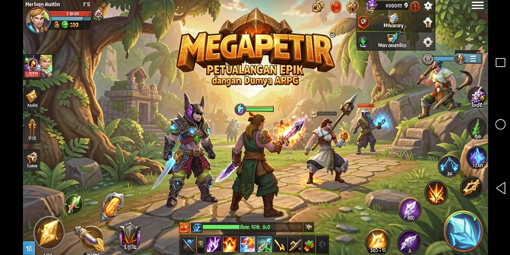 Screenshot gameplay MEGAPETIR menampilkan pertempuran seru di dunia ARPG.
