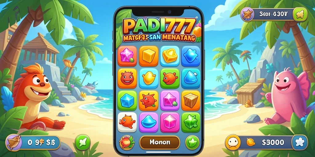 Screenshot gameplay PADI777 menampilkan aksi Match-3 yang seru.