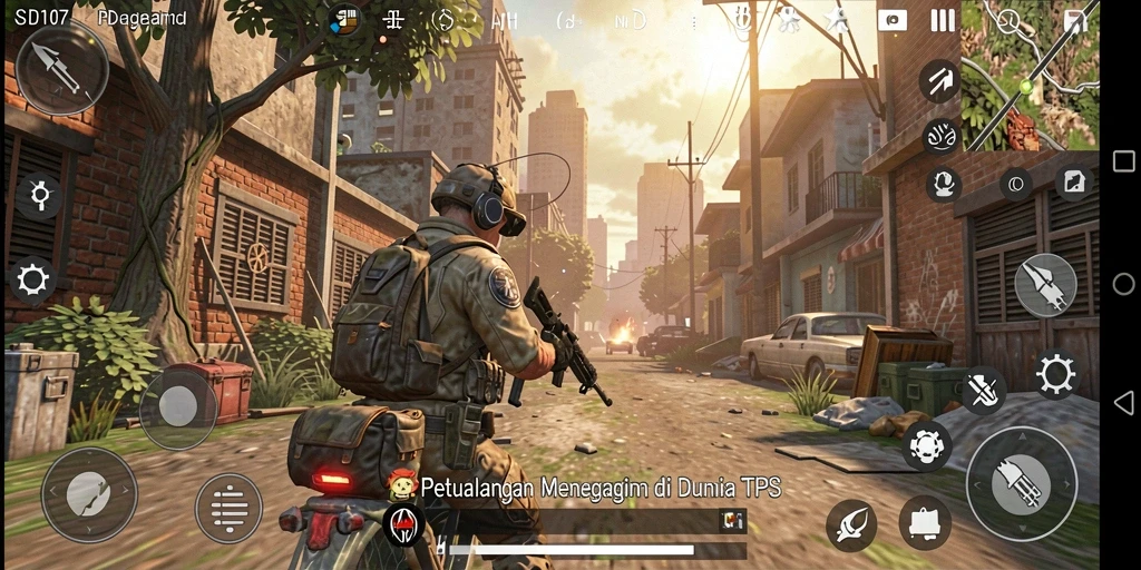 Screenshot dari gameplay menegangkan di SD107 menunjukkan aksi tempur yang dinamis.