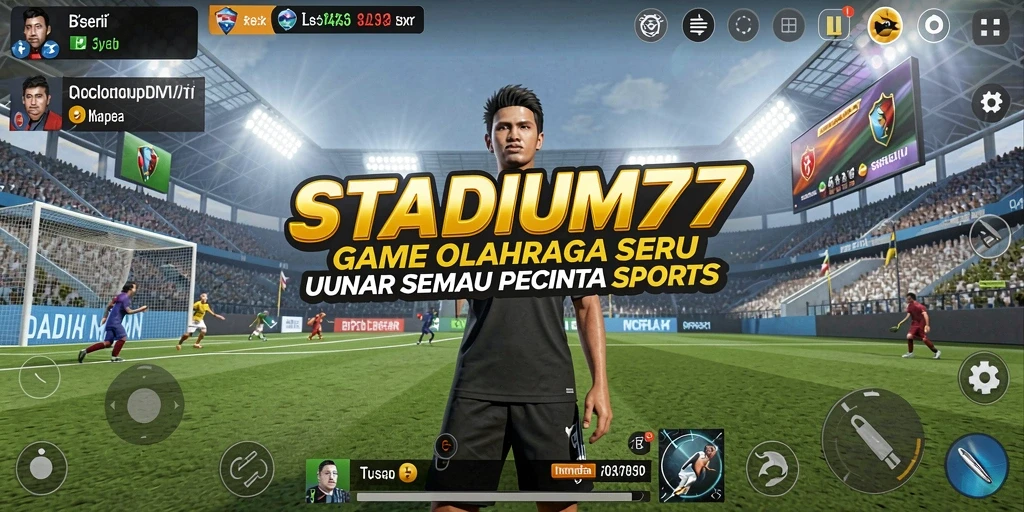 Tampilan utama STADIUM77 menampilkan aksi seru dalam permainan olahraga.